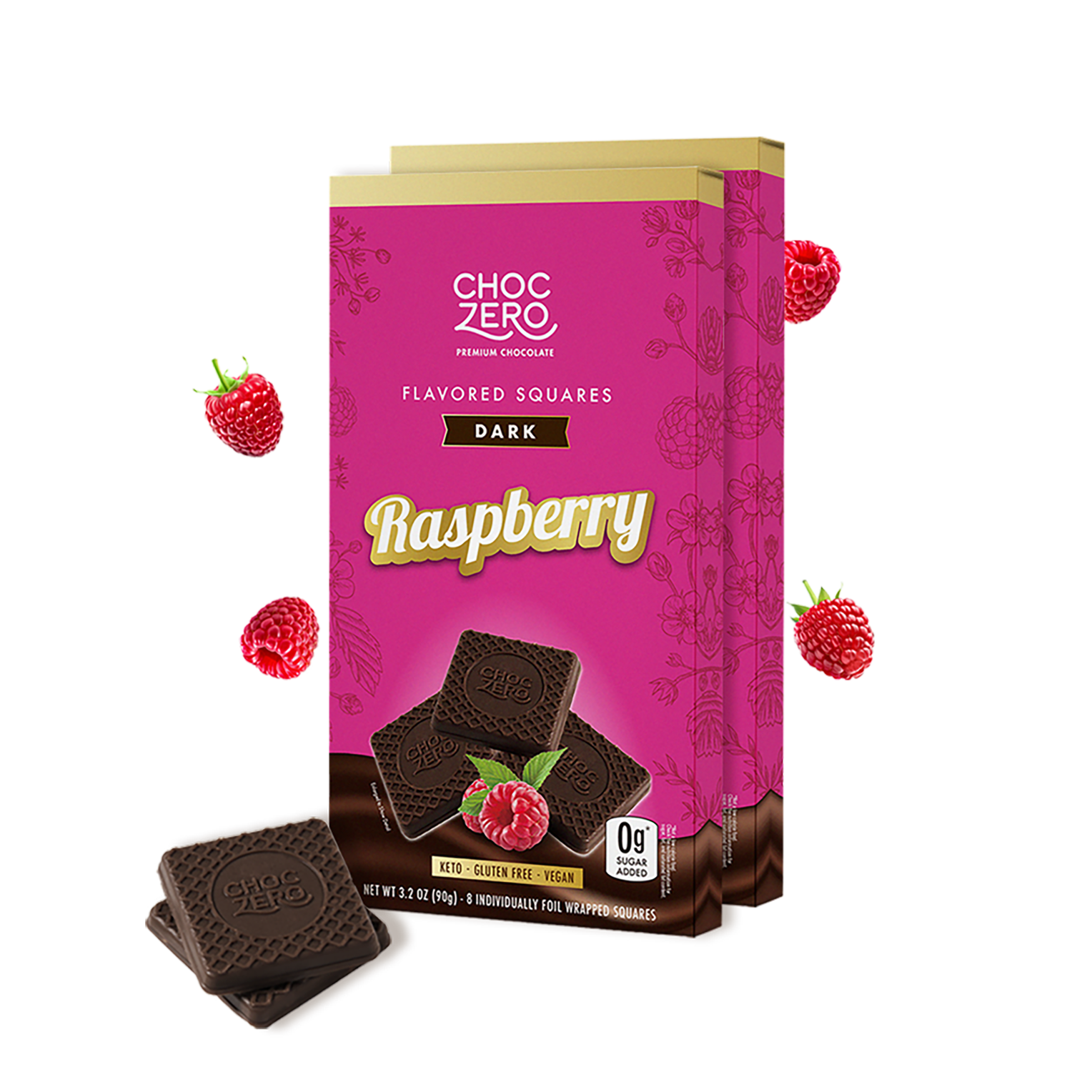 Raspberry Dark Chocolate Squares - Zero Sugar, Dairy Free – ChocZero