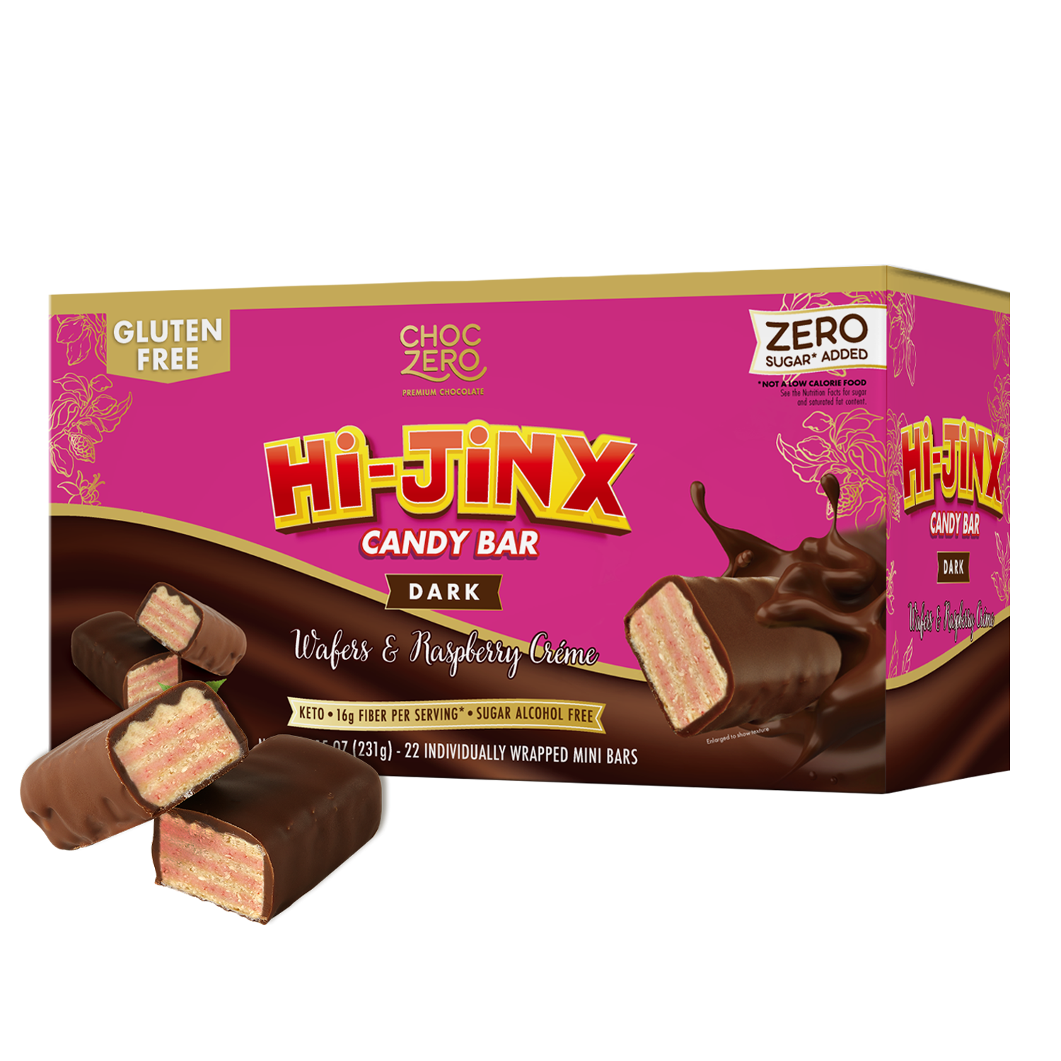 No Sugar Added Dark Chocolate Raspberry Wafer Candy Bars – Hi-Jinx No Sugar Added Dark Chocolate Raspberry Wafer Candy Bars – Hi-Jinx