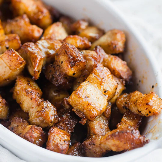 Air Fryer Spicy Keto Maple Pork Belly Bites