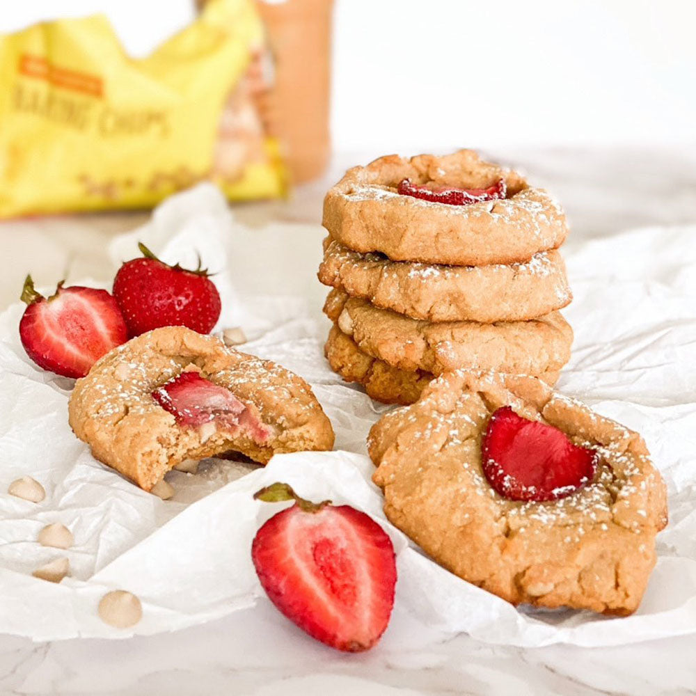 Keto Peanut Butter Strawberry Thumbprint Cookies