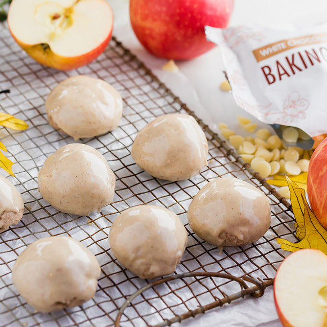 Baked Apple Cinnamon Keto Donuts with White Chocolate Glaze