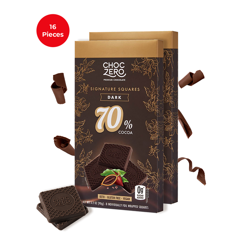 ChocZero 70% Cocoa Dark Chocolate Squares (Sugar Free, 4 Count 3.2oz Boxes)