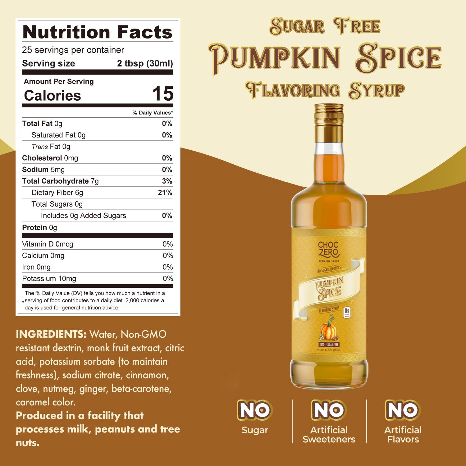 Sugar Free Pumpkin Spice Coffee Syrup Keto Friendly, Fiber Added ChocZero