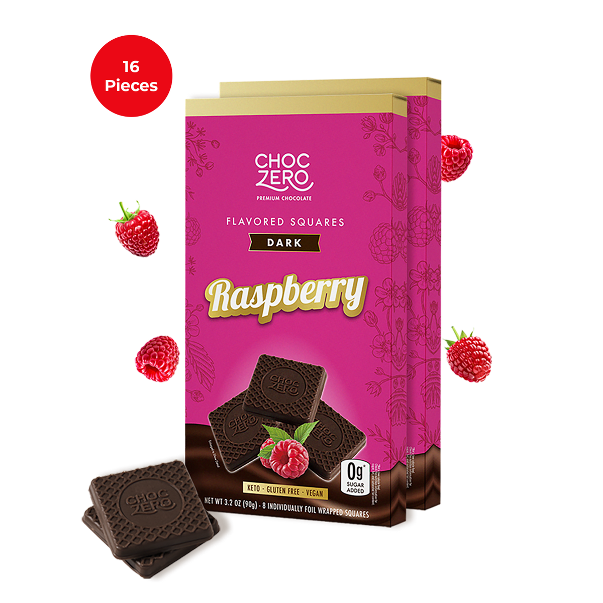 Raspberry Dark Chocolate Squares - Zero Sugar, Dairy Free – ChocZero
