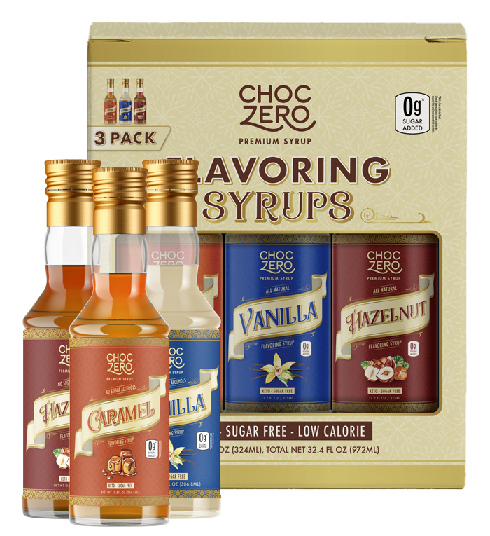 Sugar Free Coffee Syrup Trio Caramel, Hazelnut, Vanilla Flavoring ChocZero