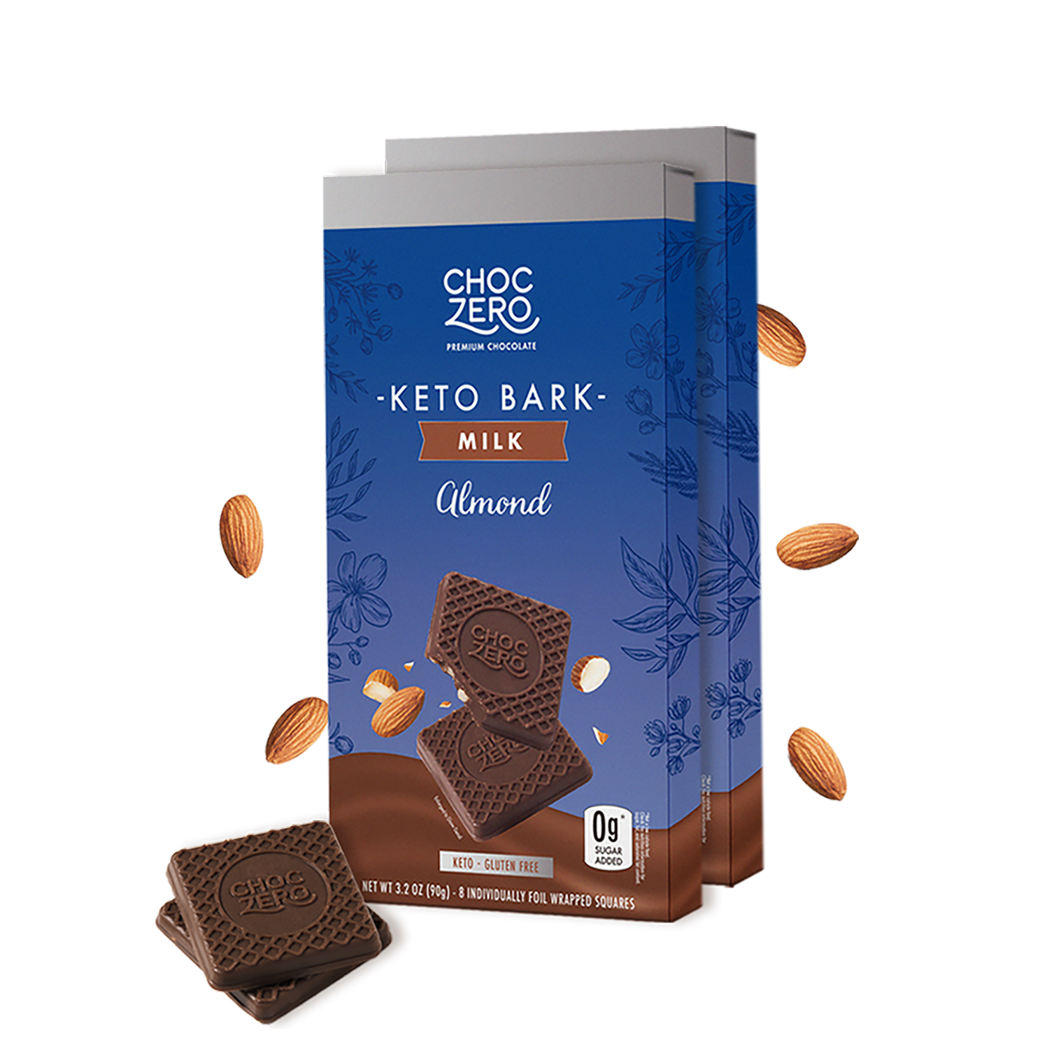 ChocZero Milk Chocolate Almond Bark, No Added Sugar, No Sugar Alcohols (4 Count, 3.2oz Boxes)